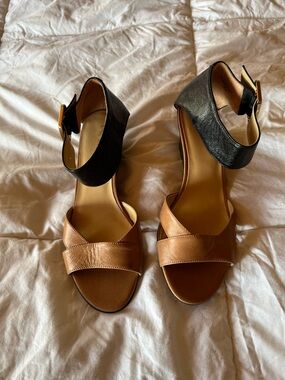 Nine West Two-Tone Ankle Strap Heels in Brown and Black